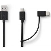 Nedis-2-in-1-Sync-and-Charge-Kabel-USB-A-Male-Micro-B-Male-Type-C-Male-1-0-m-Zwart