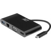 ACT USB-C naar HDMI of VGA female multiport adapter, ethernet en 1x USB-A