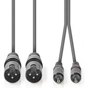 Nedis XLR-Audiokabel | 2x XLR 3-pins male - 2x RCA male | 1,5 m | Grijs