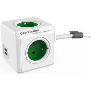Allocacoc PowerCube Extended, stekkerdoos met USB poorten, 3 sockets type E, 1.5m, wit/groen power u