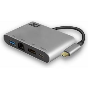 ACT USB-C 4K multiport adapter met HDMI, USB-A, LAN,  USB-C met PD Pass-Through 60W