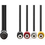 Nedis DIN-Audiokabel | DIN 5-Pins Male | 4x RCA Female | Vernikkeld | 0.20 m | Rond | PVC | Zwart | Label