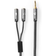 Nedis-Stereo-Audiokabel-3-5-mm-Male-2x-3-5-mm-Female-Gun-Metal-Grey-Gevlochten-kabel