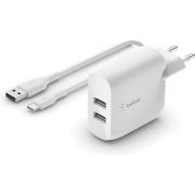 Belkin Dual USB-A Charger. 24W incl. USB-C Cable 1m. white