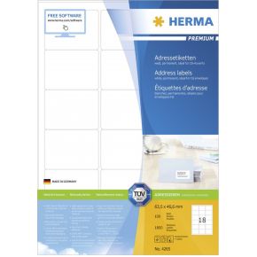 Image of HERMA Adress-etiketten wit 63.5x46.6 Premium A4 1800 st.