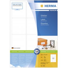 Image of HERMA Adress-etiketten wit 63.5x72 Premium A4 1200 st.