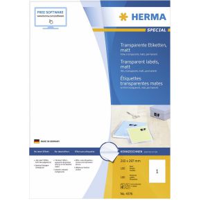 Image of HERMA Etiketten transparant mat A4 210x297 mm folie 100 st.