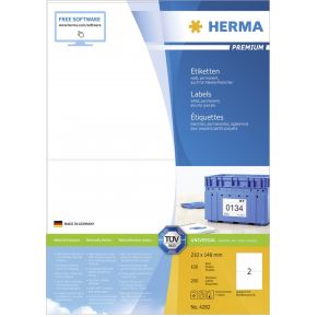 Image of Herma 4282 Etiketten (A4) 210 x 148 mm Papier Wit 200 stuks Permanent Universele etiketten, Verzendetiketten Inkt, Laser, Kopie