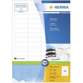 Image of Herma 4271 Etiketten (A4) 48.3 x 16.9 mm Papier Wit 6400 stuks Permanent Universele etiketten Inkt, Laser, Kopie