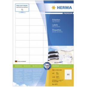Image of Herma 4272 Etiketten (A4) 48.3 x 25.4 mm Papier Wit 4400 stuks Permanent Universele etiketten Inkt, Laser, Kopie