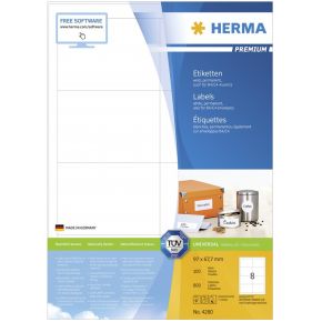 Image of Herma 4280 Etiketten (A4) 97 x 67.7 mm Papier Wit 800 stuks Permanent Universele etiketten, Adresetiketten Inkt, Laser, Kopie