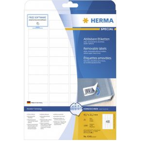 Image of Herma 4346 Etiketten (A4) 45.7 x 21.2 mm Papier Wit 1200 stuks Weer verwijderbaar Universele etiketten Inkt, Laser, Kopie