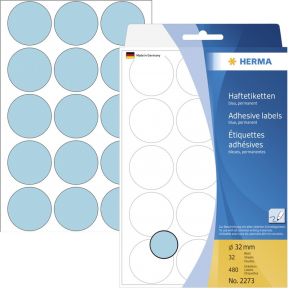 Image of Herma 2273 Etiketten (handbeschrijving) Ã 32 mm Papier Blauw 480 stuks Permanent Etiketten voor markeringspunten