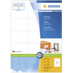 Image of Herma 4278 Etiketten (A4) 70 x 50.8 mm Papier Wit 1500 stuks Permanent Universele etiketten, Diskette-etiketten Inkt, Laser, Kopie