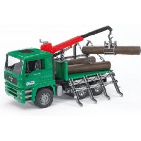 Image of Bruder - man vrachtwagen voor houttransport met kraan en 3 boomstammen