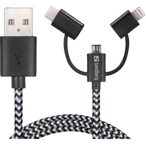 Image of Sandberg 3in1 Lightning+MicroUSB+USB-C 1m