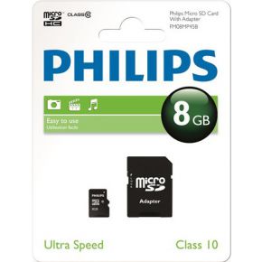 Image of Philips Flash Micro SDHC Card 8GB Class 10 + Adapter
