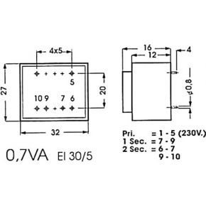 Image of Ingegoten Transformator 0.7va 2 X 9v / 2 X 0.039a