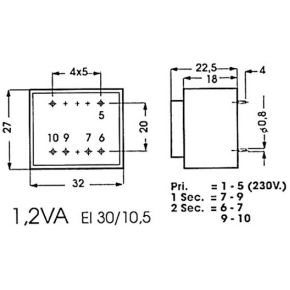 Image of Ingegoten Transformator 1.2va 2 X 6v / 2 X 0.100a