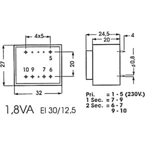 Image of Ingegoten Transformator 1.8va 2 X 24v / 2 X 0.038a