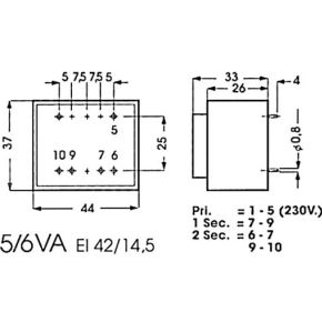 Image of Ingegoten Transformator 5va 1 X 7.5v / 1 X 0.667a