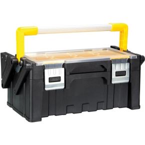 Image of Perel gereedschapskoffer kunststof met aluminium sloten zwart/geel