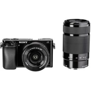 Image of E-mount systeemcamera Sony ILCE-6000YB Incl. SEL-P16-50 mm en SEL-55-210 mm lenzen incl. standaard-zoomlens, incl. telelens 24.3 Mpix Zwart Full-HD