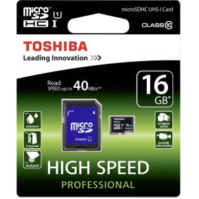 Image of Toshiba microSDHC Class 10 16GB High Speed Professional UHS I