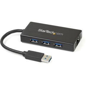 StarTech.com 3-poorts draagbare USB 3.0-hub met Gigabit Ethernet-adapter NIC aluminium met kabel