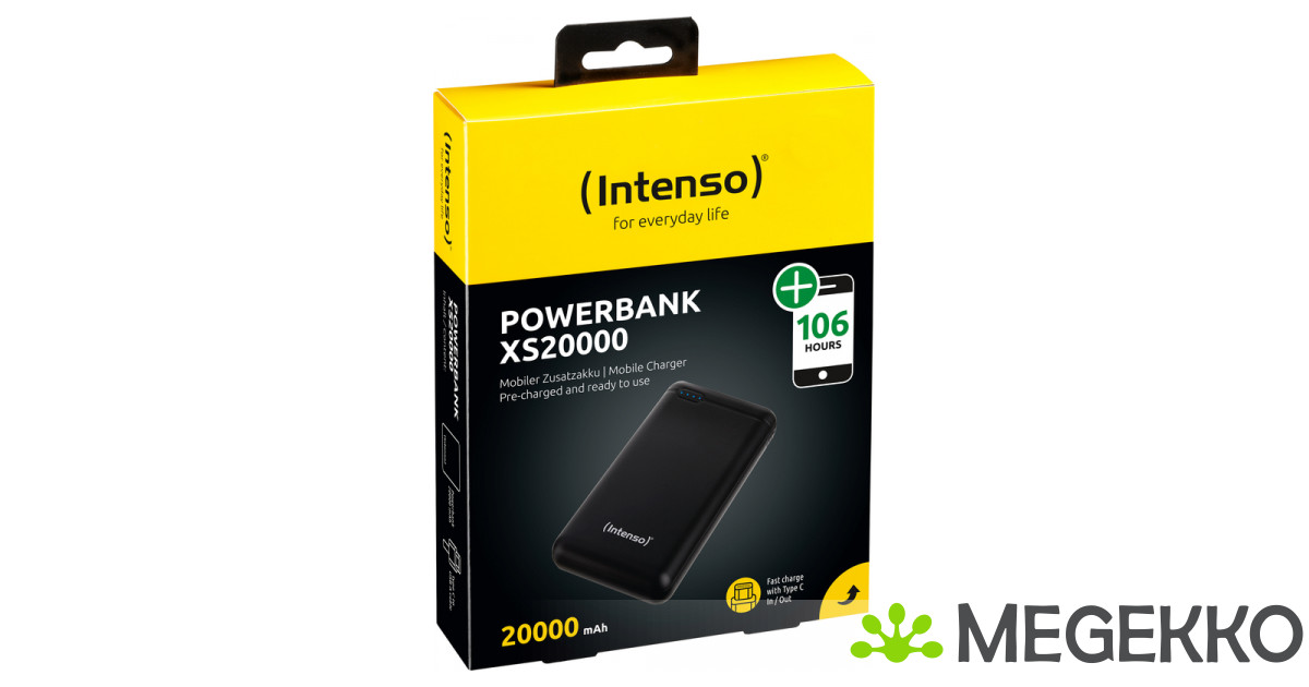 Intenso Hc 20000 Powerbank 20000 Mah Schwarz Megekko.nl - Intenso Powerbank XS20000 zwart 20000 mAh incl. USB-A to Typ