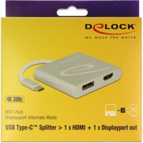 Delock 87716 USB Type-C-splitter (DP Alt-modus) > 1 x HDMI + 1 x DisplayPort-uitgang 4K 30 Hz