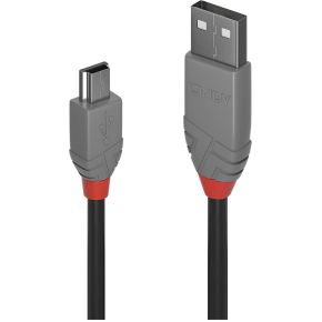 Lindy 36723 2m USB A Mini-USB B Mannelijk Mannelijk Zwart, Grijs USB-kabel
