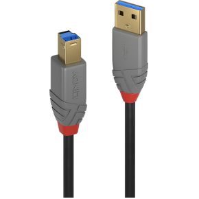 Lindy 36743 3m USB A USB B Mannelijk Mannelijk Zwart, Grijs USB-kabel