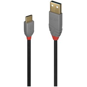 Lindy 36885 0.5m USB A USB C Mannelijk Mannelijk Zwart, Grijs USB-kabel