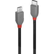 Lindy 36890 0.5m USB C Micro-USB B Mannelijk Mannelijk Zwart, Grijs USB-kabel