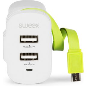 Lader 3-Uitgangen 3 A 2x USB / Micro-USB Wit/Groen
