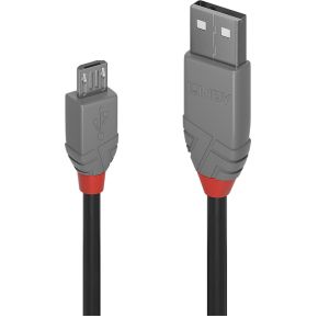 Lindy 36732 1m USB 2.0 Cable USB A Micro-USB B Mannelijk Mannelijk Zwart, Grijs USB-kabel