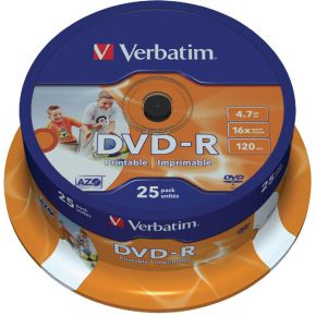 Verbatim DVD-R 16X 25st. Spindle printable