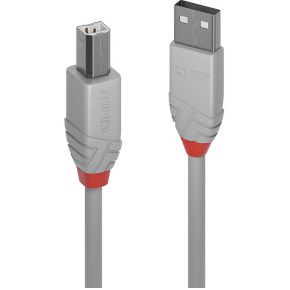 Lindy 36683 2m USB A USB B Mannelijk Mannelijk Grijs USB-kabel
