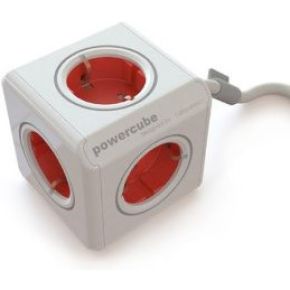 Allocacoc Powercube Stekkerdoos 5 voudig, snoer 1,5m wit/rood