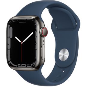 Apple Watch 7 Cell. 41mm rvs grafiet. Sport blauw met grote korting
