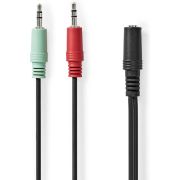 Nedis Stereo-Audiokabel | 3,5 mm Female | 2x 3,5 mm Male | Verguld | 0.12 m | Rond | Zwart | Doos