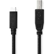 Nedis-USB-Kabel-USB-2-0-USB-C-copy-Male-USB-B-Male-480-Mbps-Vernikkeld-2-0-m-Rond-PVC-Zwar