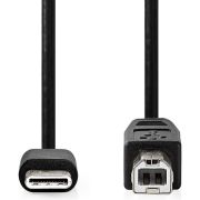 Nedis-USB-Kabel-USB-2-0-USB-C-copy-Male-USB-B-Male-480-Mbps-Vernikkeld-2-0-m-Rond-PVC-Zwar