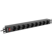 Lanberg PDU-09F-0300-BK energiedistributie 9 AC-uitgang(en) 1U Zwart, Grijs