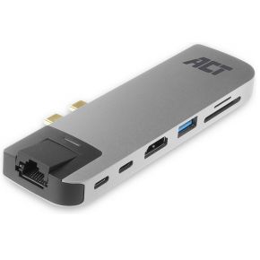 ACT USB-C Thunderbolt 3 naar HDMI female multiport adapter 4K, ethernet, USB hub, cardreader, PD pa