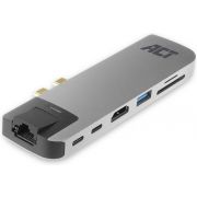 ACT USB-C Thunderbolt 3 naar HDMI female multiport adapter 4K, ethernet, USB hub, cardreader, PD pa