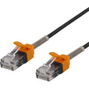 Deltaco Gaming Cat6A Cable with Spring Strain Relief, 2m - Black/Orange