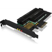 ICY BOX IB-PCI215M2-HSL PCIe kaart naar 2x M.2 met heatsink