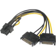 Akasa AK-CBPW19-15 kabeladapter/verloopstukje 6+2pin PCIe SATA Zwart